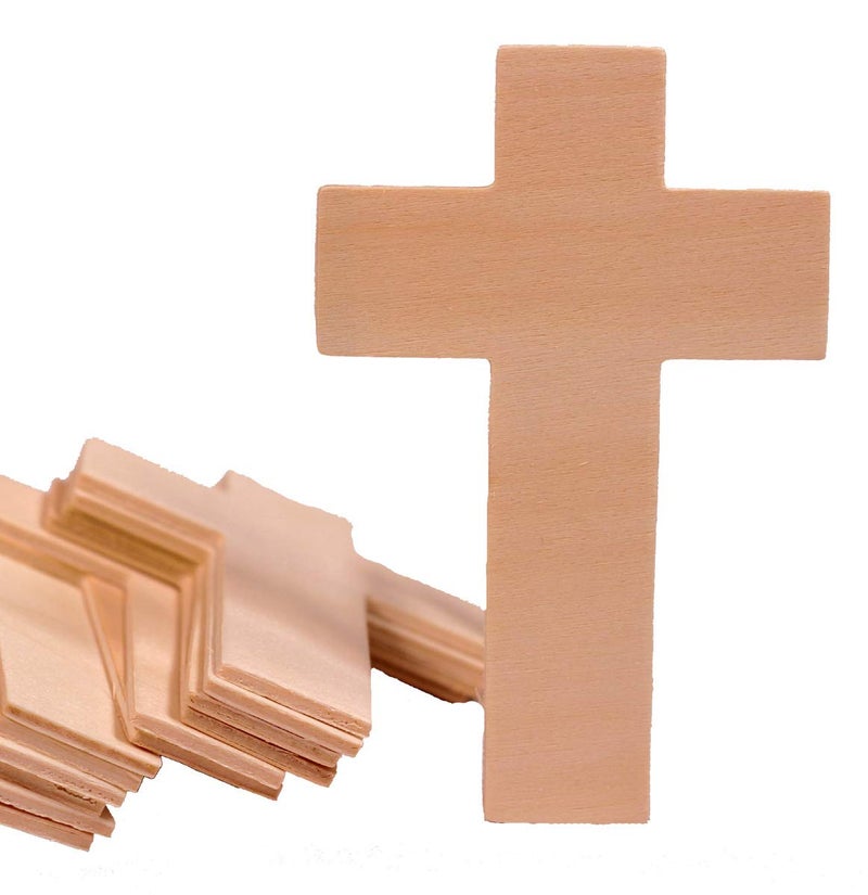 Creative Hobbies 4.25 Inch High Unfinished Wooden Cross Shapes, Pack of 25, Ready to Paint or Decorate - Image 1